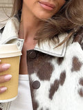 Cow Print Short Slimming Coat for Women Lapel Long Sleeve Patchwork Single Breasted Street Jacket Female Autumn New