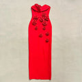 Pink Red Color Women Sexy Strapless Off the Shoulder Florals Bodycon Long Bandage Dress Celebrate Fashion Evening Party Outfit