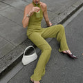 Hanging Green Pants Set Sleeveless Backless Personality Temperament Commuter Two-piece Set Summer New Women Pants Set