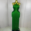 Elegant Sexy Backless Green Tassel Bodycon Long Bandage Dress Women Celebrity Evening Club Luxury Birthday Party Stage Outfit
