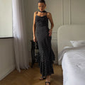 Elegant Polka Dot Long Dress Summer Scarf Ribbon Ruffle Halter Pleated Dress Luxury Sleeveless Women's Evening Dresses
