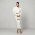 White Ruffle Stand Collar Peplum Skirt Set Romantic High Neck Long Sleeve Slim Co-ord 2026 Spring Wedding Dating Party Outfit