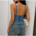 Sexy Denim Women's Corset Top Slim V-neck Sleeveless Backless Buttons Sling Vest 2026 Summer Lady Chic All-match Bustier