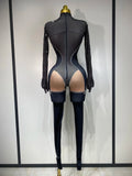 Sparkly Diamond Women Sexy Mesh Jumpsuit Nightclub Bar Party Show Gogo Dancer Clothing Drag Queen Outfit Stage Costume