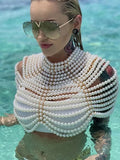 Fashion Pearl Shawl Tops Women 2026 O-neck Handmade Beading Shawl Top Ladies Party Female Elegant Shawl Tops
