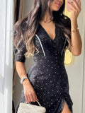 Elegant Floral Print Mini Dress Women Fashion V-neck Half Sleeve High Waist Ruffle Slim Dresses Summer Lady Vacation Robe 2026