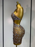 New Arrival Women Sexy Backless Hollow Out Diamond Evening Prom Gown Birthday Luxury Celebrate Stage Nightclub Outfit