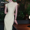 Olive Girl Green Embroidered Qipao for Garden Wedding 2026 Fairycore Photoshoot Everyday Wear S-XXL XS-3XL Plus Size Embroidered Romantic Garden Party Editorial Not Costume Qipao Cheongsam Chinese Dress Chinese Heritage Fashion Women