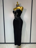 High Quality Strapless Beading With Necklace Bandage Dress  Celebrity Elegant  Evening Party Fancy Club Birthday Dresses