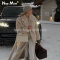Belted Faux Mink Fur Coat Women 2026 Winter Beige Gradient Furry Fur Jacket Luxury Brand Hooded Warm Outerwear Overcoat
