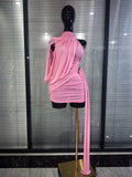Winered Pink Women Sleeveless Sexy Draped Bodycon Mini Dress Spandex Celebrate Evening Cocktail Party Homecoming Outfit