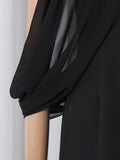 Award Ceremonies Black Halter Maxi Gown for Women Deep V Neck Sheer Cape Sleeves Backless Chiffon Skirts for Formal Galas
