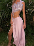 Sequin Flowers 2Piece Set Women Sexy Beach Vacation y2k Chic Skew Collar Tank Tops+Bandage Maxi Split Skirts Clubwear