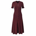 Women Single Breasted O-neck Short Sleeve Knit Ribbed Bodycon Midi Dress  Vacation Sexy Party Club Vestidos Dresses