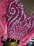 Pink Mesh Ruffles Women Sleeveless Sexy Shining Rhinestones Bodycon Mini Dress Celebrate Bar Singer Birthday Photoshoot Wear
