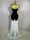 Women Elegangt Pearl Bandage Strapless TopAnd White Mesh Long Dress Two-piece Set Celebrity Evening Birthday Wedding Party Dress