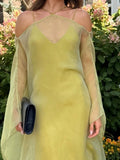 Casual Mesh Maxi Women Dresses V Neck Long Sleeve Chic Loose Dress for Beach Vacation Party Wear Fashion Summer New