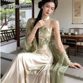 Olive Girl Romantic Qipao for Ren Faire 2026 Garden Wedding Fairycore Photoshoot Everyday Wear S-XXL XS-3XL Plus Size Romantic Cottagecore Garden Party Editorial Not Costume Qipao Cheongsam Chinese Dress Chinese Heritage Fashion Women