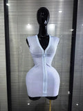 3 Colors Women Sleeveless Sexy V-Neck Front Zipper Bodycon Mini Bandage Dress Celebrate Birthday Party Cocktail Outfit