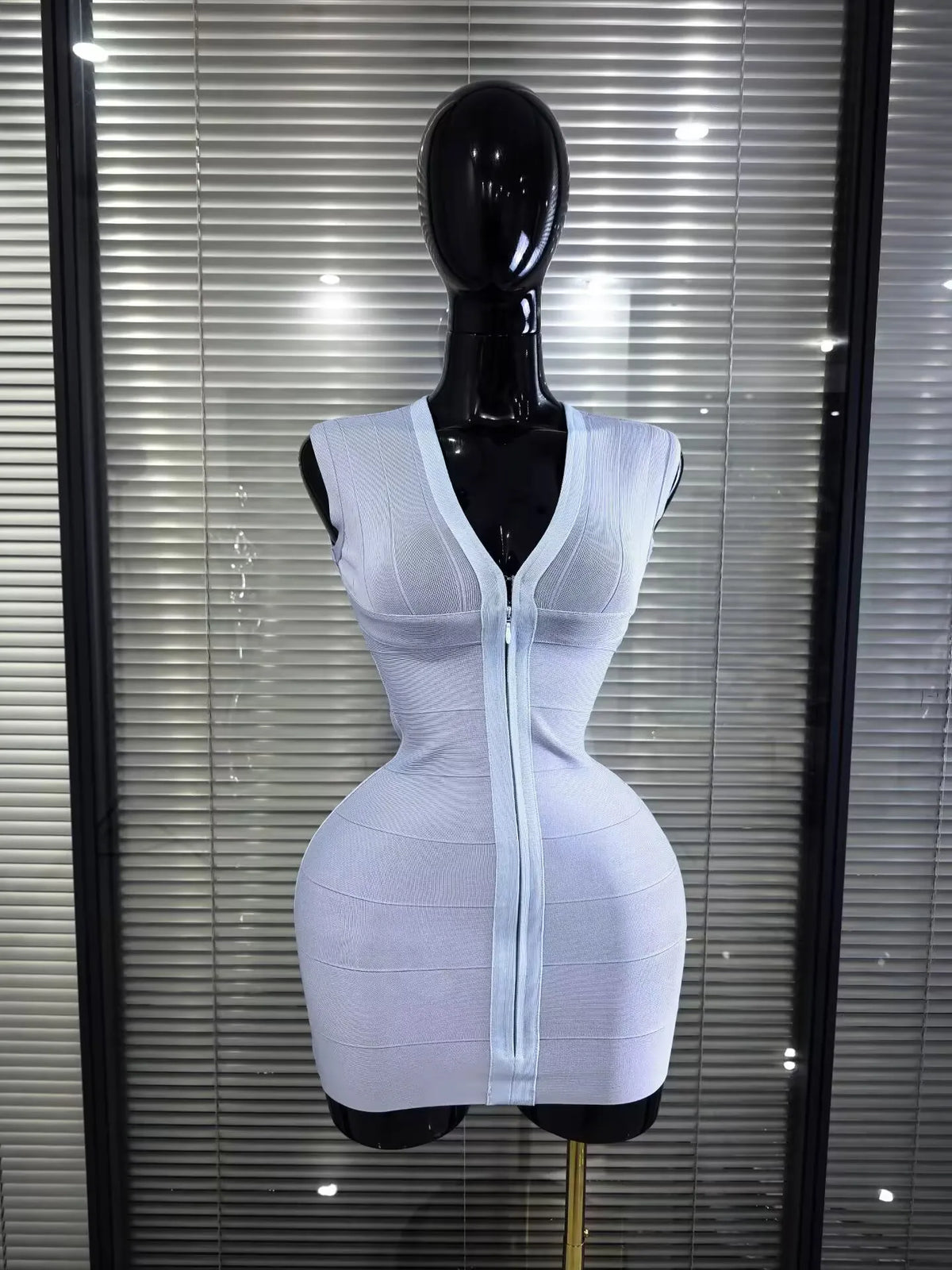 3 Colors Women Sleeveless Sexy V-Neck Front Zipper Bodycon Mini Bandage Dress Celebrate Birthday Party Cocktail Outfit