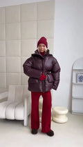 Solid Color Hooded Mid Length Zipper Jacket Fashion Women's Drawstring Waistband Pocket Coat Winter Street Daily Outwear 2026
