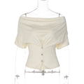 Women Summer Top Fashion Button-Front Patchwork V-Neck Pleated Fitted Top New Casual High-Street Party Female T-Shirts