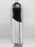 Irregular Slit Vacation Long Dress For Women Elegant Contrast Slim Ribbon Dress Back Lace Up Female Strapless Summer New