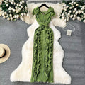 Women Ruffles Splicing V-neck Sleeveless Bodycon Midi Pleated Maxi Long Dress  Birthday Sexy Club Party Even Dresses