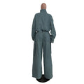 Denim Women's Set Ruched Long Sleeve Jacket and Pocket Front Loose Jeans Pants Two 2 Piece Sets Outfits Tracksuit