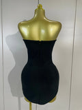 Sexy Strapless Diamond Chain Black Backless Bodycon Bandage Mini Dress Women Elegant Prom Gown Club Evening Party Birthday Dress
