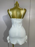 Elegant Chic 3D Beaded Flower Spaghetti Strap Short Bodycon Bandage Dress Luxury Party Prom Gown Birthday Wedding Guest Dresses