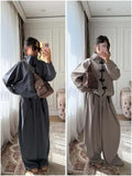 Women 2026 Spring Chinese Style Two Piece Outfit Mandarin Collar Frog Button Oversized Top High Waist Wide Leg Pants Set