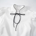 White Lace Up Short Dress Women's Elegant Stand Collar Long Sleeve Slim A Line Party Evening Gown Retro Summer Dress