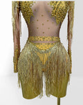 Luxury Hot Diamond Shiny Sequined Tassel Jumpsuit Fashion Party Stage Performance Dress Birthday Outfits Vestidos Fiesta De Lujo