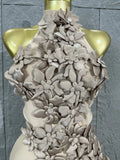 Solid Hollow Out Spliced 3D Flower Elegant Dresses for Women Stand Neck Sleeveless Split Sexy Long Dress Female New