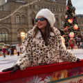 Exclusive Long Brown Leopard Fox Fur Coat Women Winter 2026 New Luxury Hot Brand Fashion Girls Faux Fur Jacket Overcoat