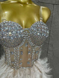 Sparkle Rhinestone Feather Sexy Mesh Long Dress Evening Party Birthday Performance Photoshoot Red Carpet Costume