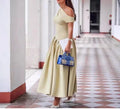 Solid Slimming Temperament Dresses for Women Diagonal Neck Short Sleeves Patchwork Ruffles Fold Dress Female New