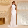 2026 New Diamond Turtleneck Bodycon Long Dress Women Sleeveless Patchwork Elegant Evening Birthday Party Dinner Wedding Gowns