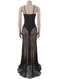 Sexy Mesh Jacquard Dress Women See Through Patchwork Sleeveless Backless Stretch Skinny Midnight Party Club Vestidos