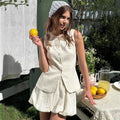 Female Vest Skirt Set Summer Commute Dating Elegant Vest Flower Bud Style Short Skirt Women Suit Solid Sleeveless New Set