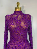 Sparkly Luxury Rhinstones Long Sleeve Elegant Party Dress Women 2025 Performance Stage Outfit Evening Birthday Prom Gown