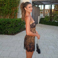 Sexy Lace Leopard Mini Dress Elegant Women's Slip Strap Patchwork Short Bodycon Dresses Evening Party Summer Wild Styles Club
