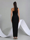 2026 New Sexy One Shoulder Pearl Bead Flower Maxi Long Bodycon Bandage Dress Women Elegant Evening Club Party Outfit