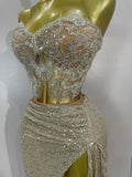Women Two Pieces Set Sexy Strapless Evening Sparkly Sequin Beading Celebrate Nightclub Party Luxury Birthday Dress Stage Costume