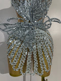 Women Sexy Strapless Mesh See Through Eveing Birthday Party Nightclub Stage Wear Sparkly Butterfly Rhinestone Sequins Mini Dres