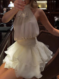 Sexy Club Spliced Ruffles Prom Gown for Women Stand Collar Off The Shoulder High Waist Dating Mini Dresses Female