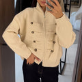 Women's Vintage Knit Cardigan Sweater Jacket Stand Collar Double Breaste Two Way Zipper Loose Street Coat Autumn Winter