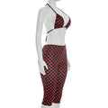 Sexy Fashion 3 Piece Set Woman Polka Dot Print Halter Bra Tops+Low-Neck Mini Sleeve Tees+Skinny Crop Pants Outfits