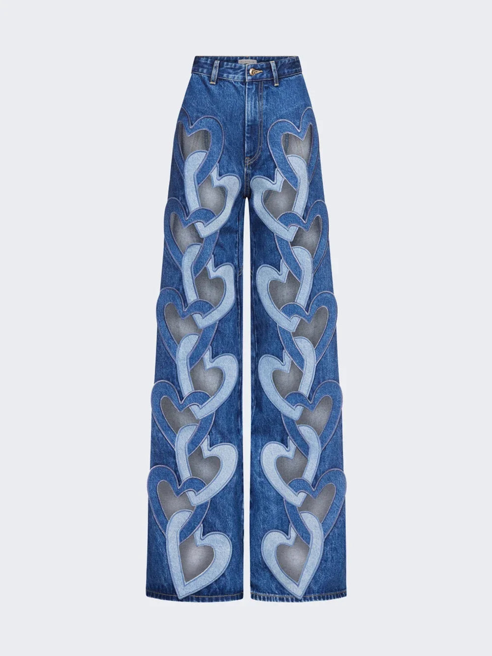 Fashion Women Jeans High Waist Heart Connectivity Contrast Color Hollow Out Straight Denim Pants 2024 New